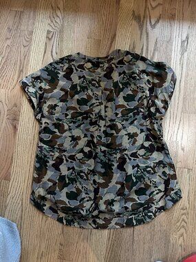 Billy Reid Camo Floral Print Popover Top Cap Sleeve Size M